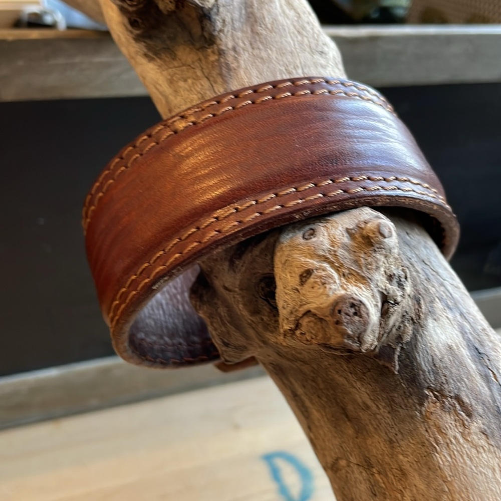 Thick brown leather cuff bracelet with snap 9”.